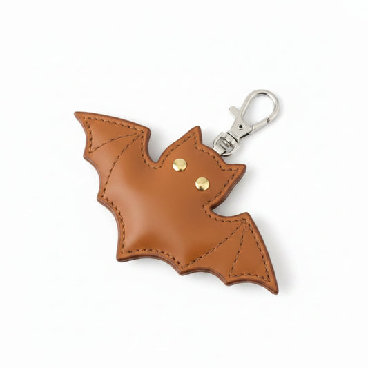 Light In The Space Handmade Leather Bat Keychain Bag Charm - Tan Brown Animal Accessory.