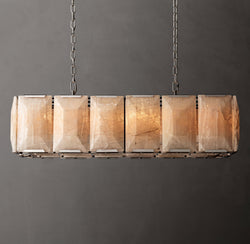 Signature Harlow Calcite Rectangular Chandelier – 42" Polished Stainless Steel