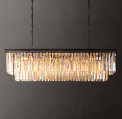 Artisan 1920s Odeon Rectangular Chandelier – 49" Iron