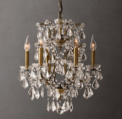 Sculptural 19th C. Rococo Iron & Crystal Round Chandelier – 18" Antiqued Brass/Clear Crystal