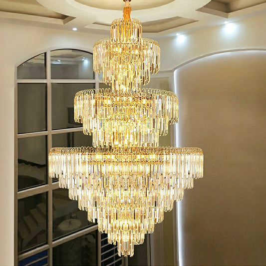 3 Layers Extra Large Living Room Chandelier Luxury Foyer Entryway Crystal Light Fixture