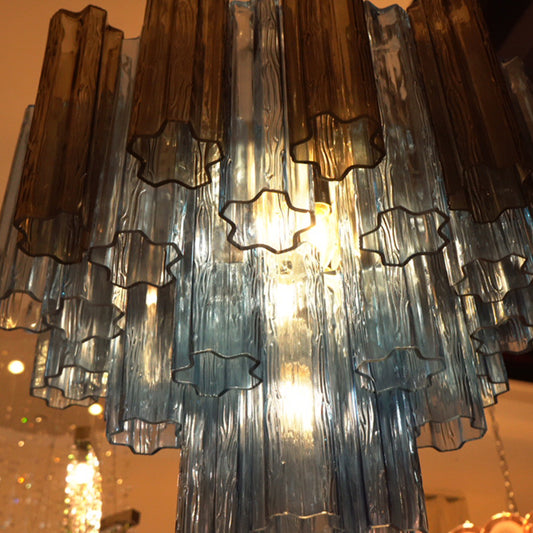 Blue Smoke Murano Glass Tube Chandelier