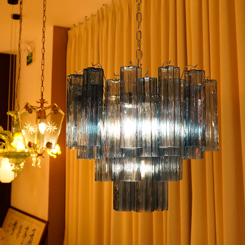 Blue Smoke Murano Glass Tube Chandelier
