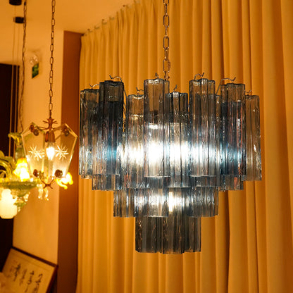 Blue Smoke Murano Glass Tube Chandelier