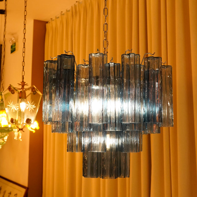Blue Smoke Murano Glass Tube Chandelier