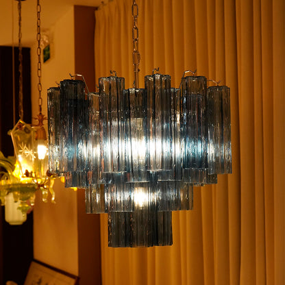 Blue Smoke Murano Glass Tube Chandelier