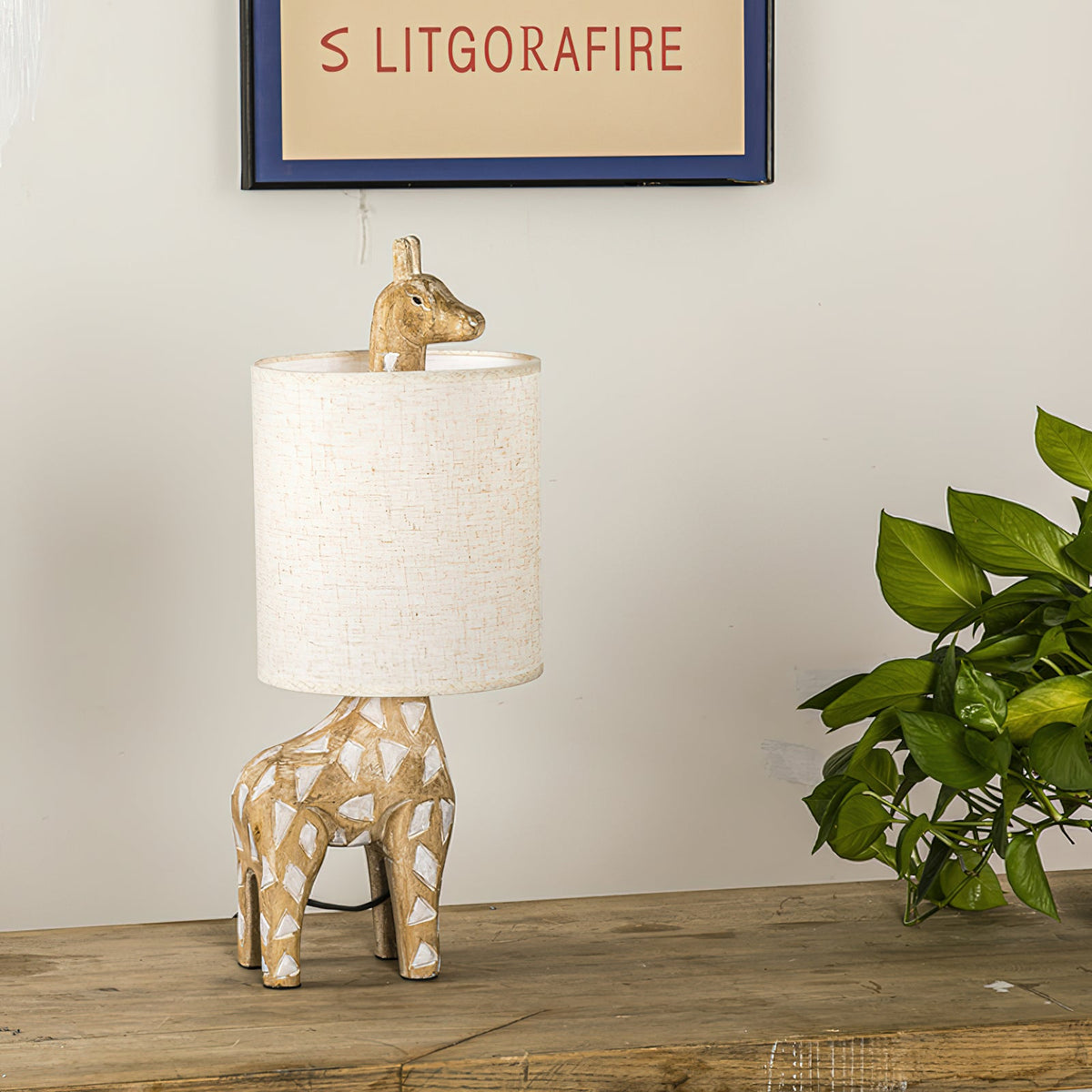 Carved Wood Animal Table Lamp — view 14