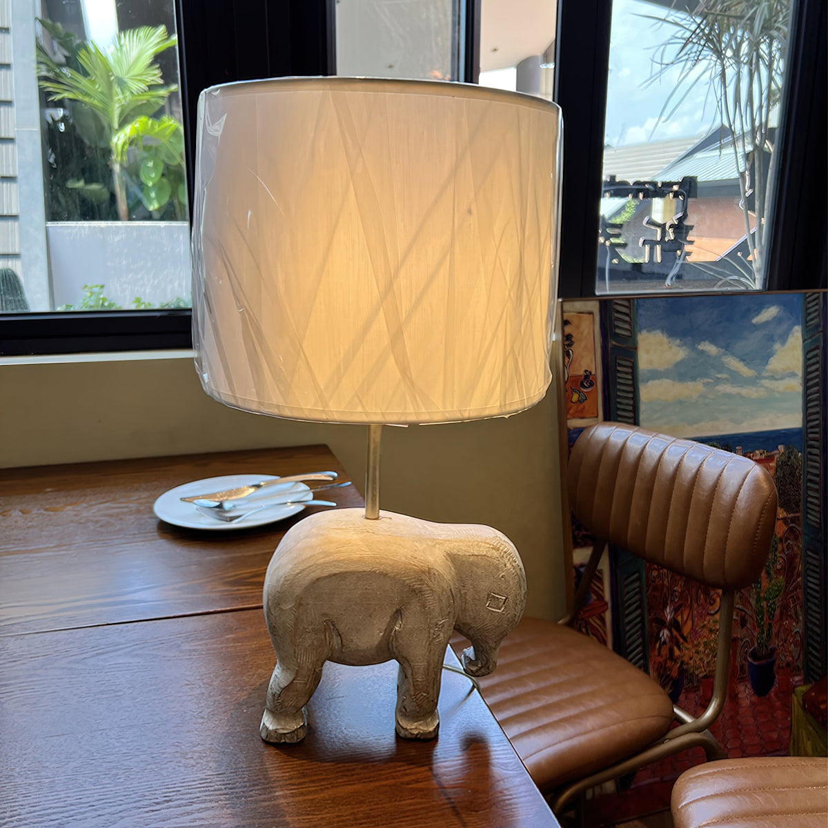 Carved Wood Animal Table Lamp — view 12