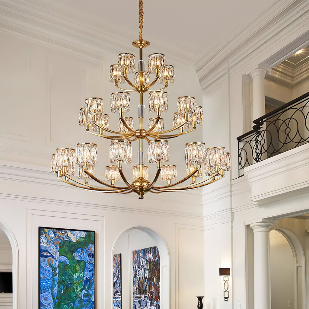 Crystal Column Brass Chandelier — view 2