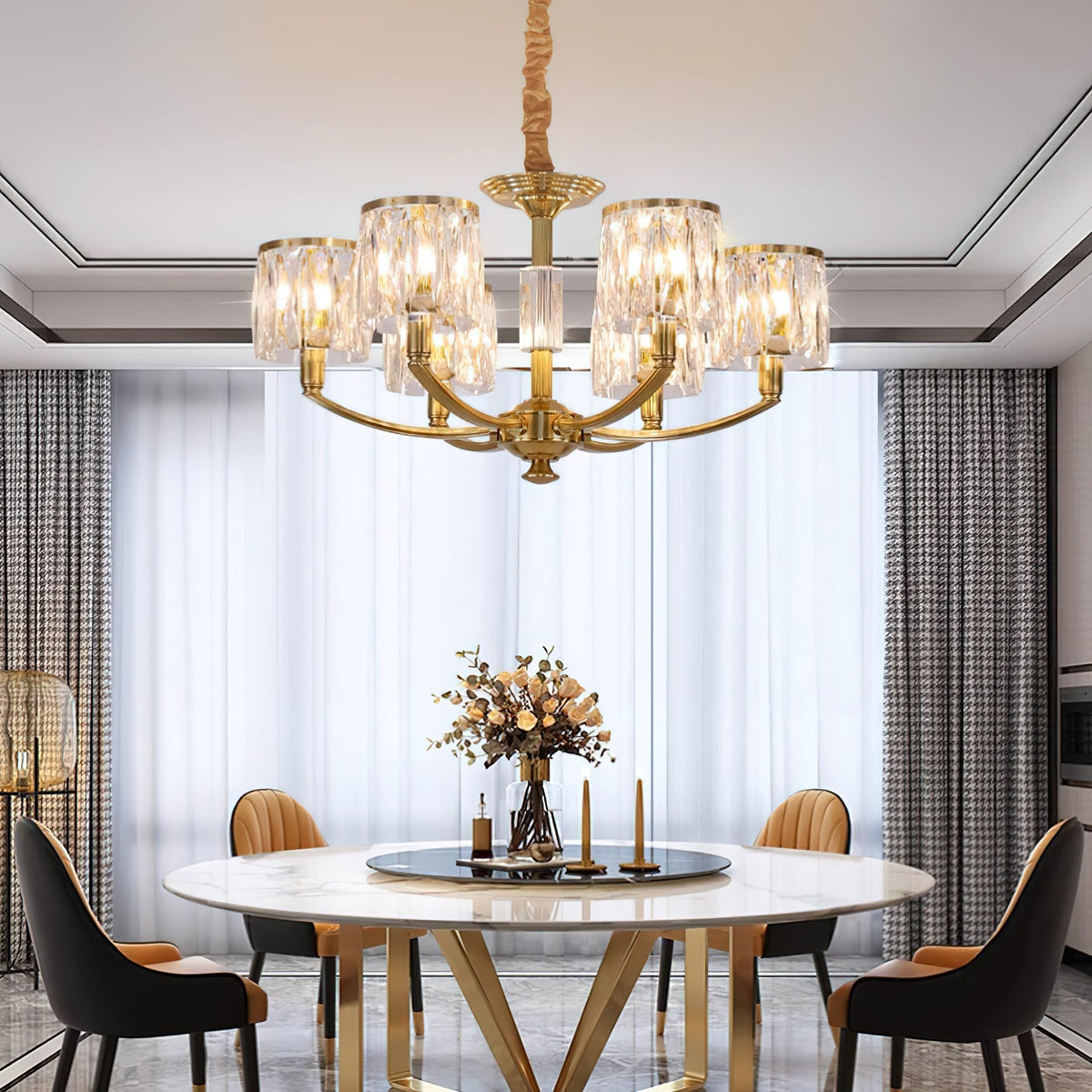 Crystal Column Brass Chandelier — view 14