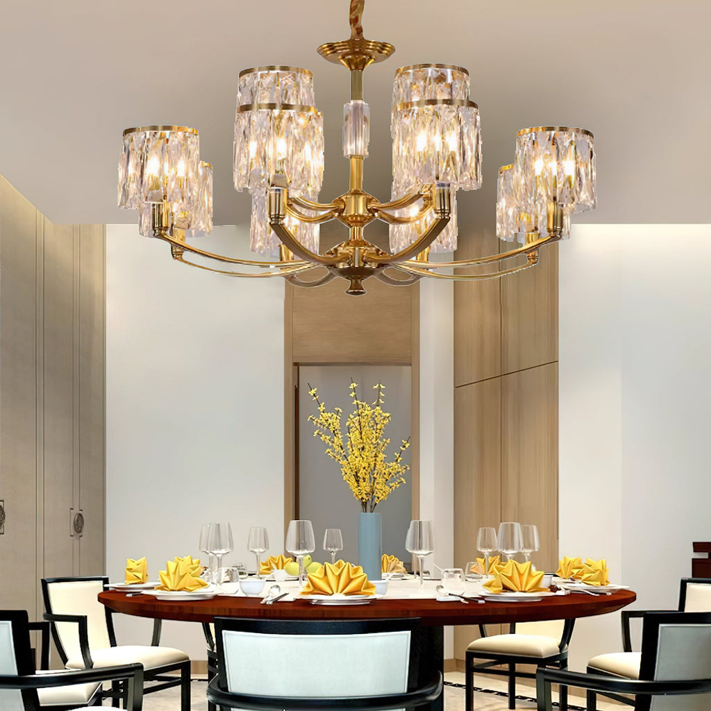 Crystal Column Brass Chandelier — view 11