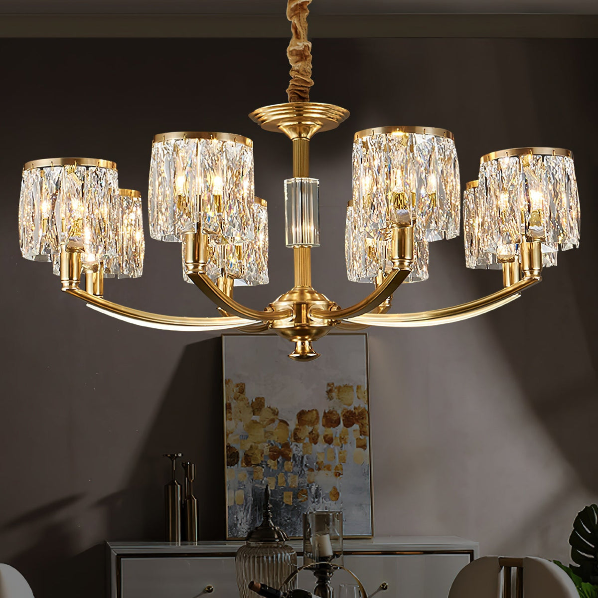 Crystal Column Brass Chandelier — view 15