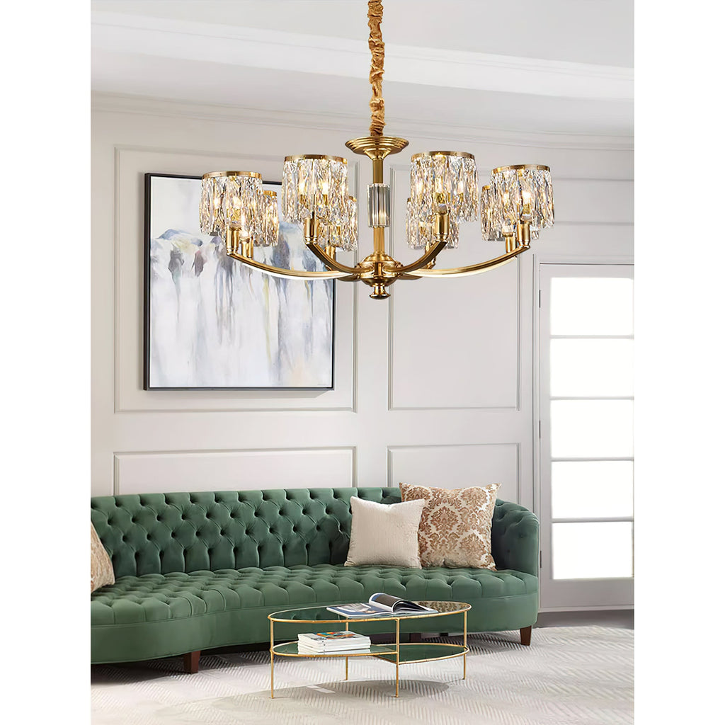 Crystal Column Brass Chandelier — view 16