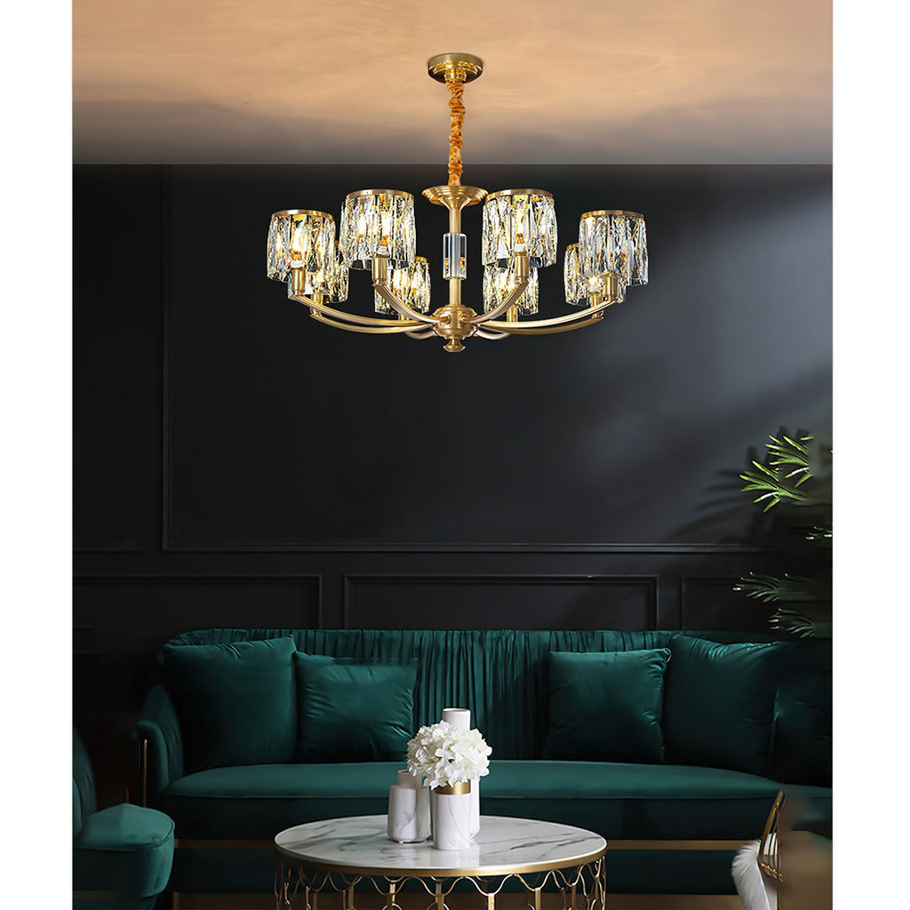 Crystal Column Brass Chandelier — view 17