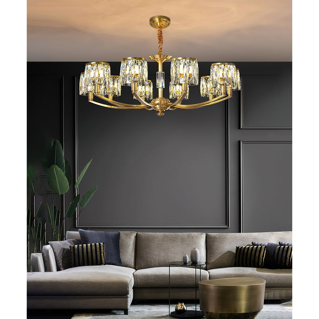 Crystal Column Brass Chandelier — view 18