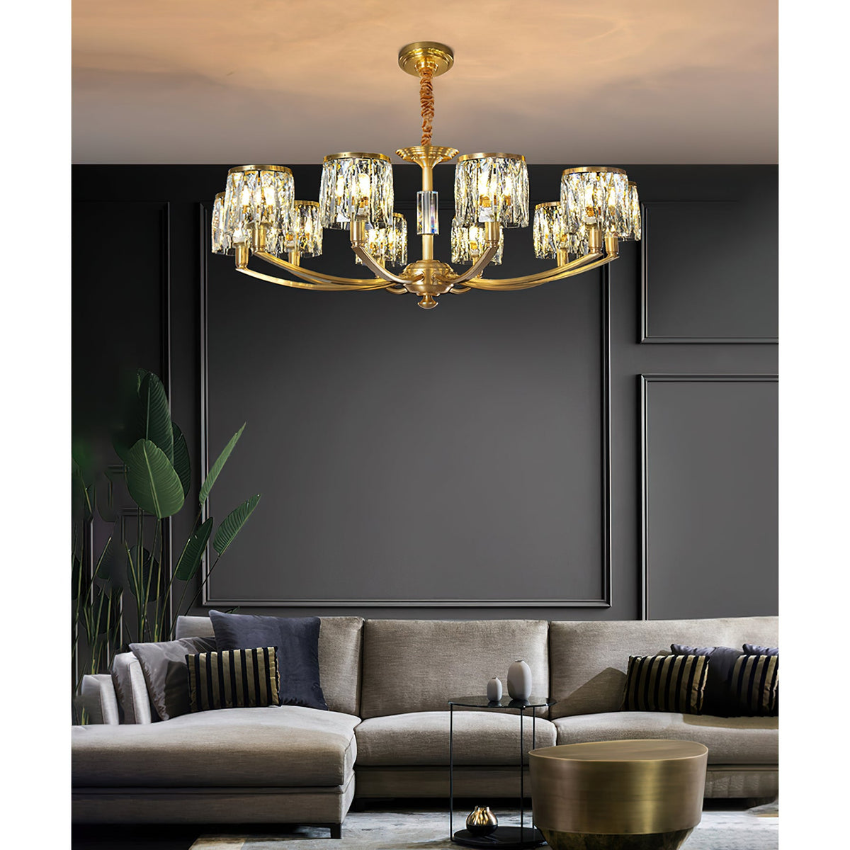 Crystal Column Brass Chandelier — view 18