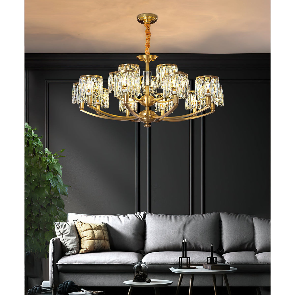 Crystal Column Brass Chandelier — view 19