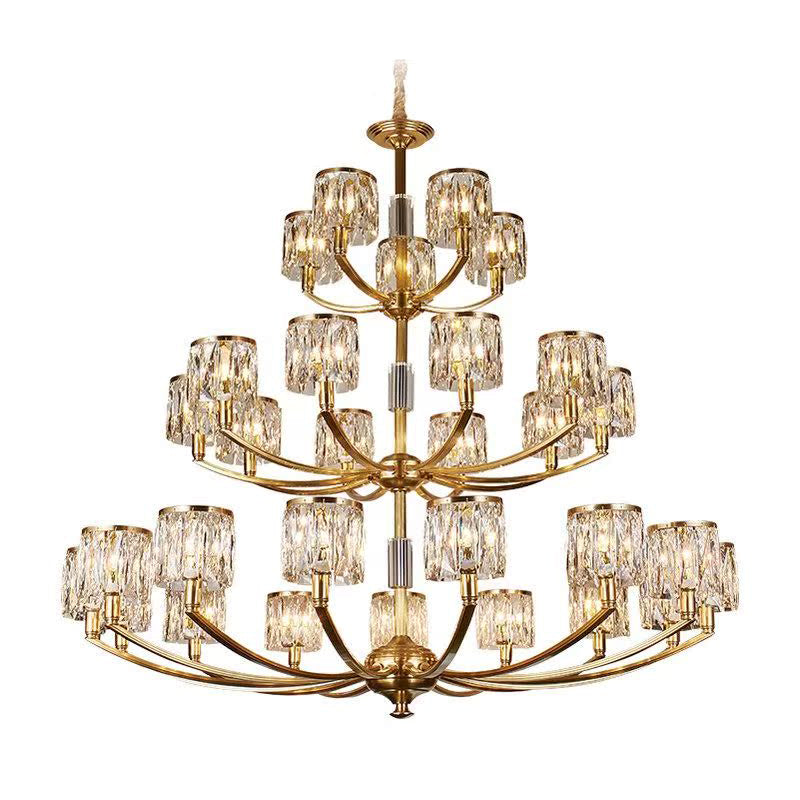 Crystal Column Brass Chandelier — view 27