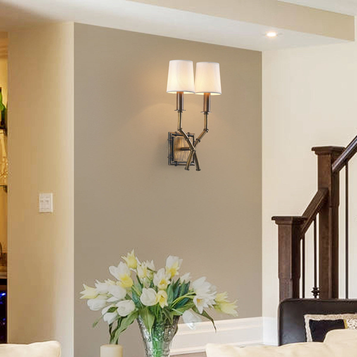 Double Arm Bamboo Sconce — view 2