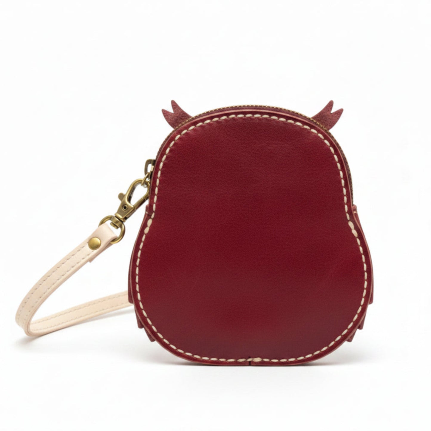 Handmade Leather Owl Coin Purse - Maroon/Cream - Light In The Space.