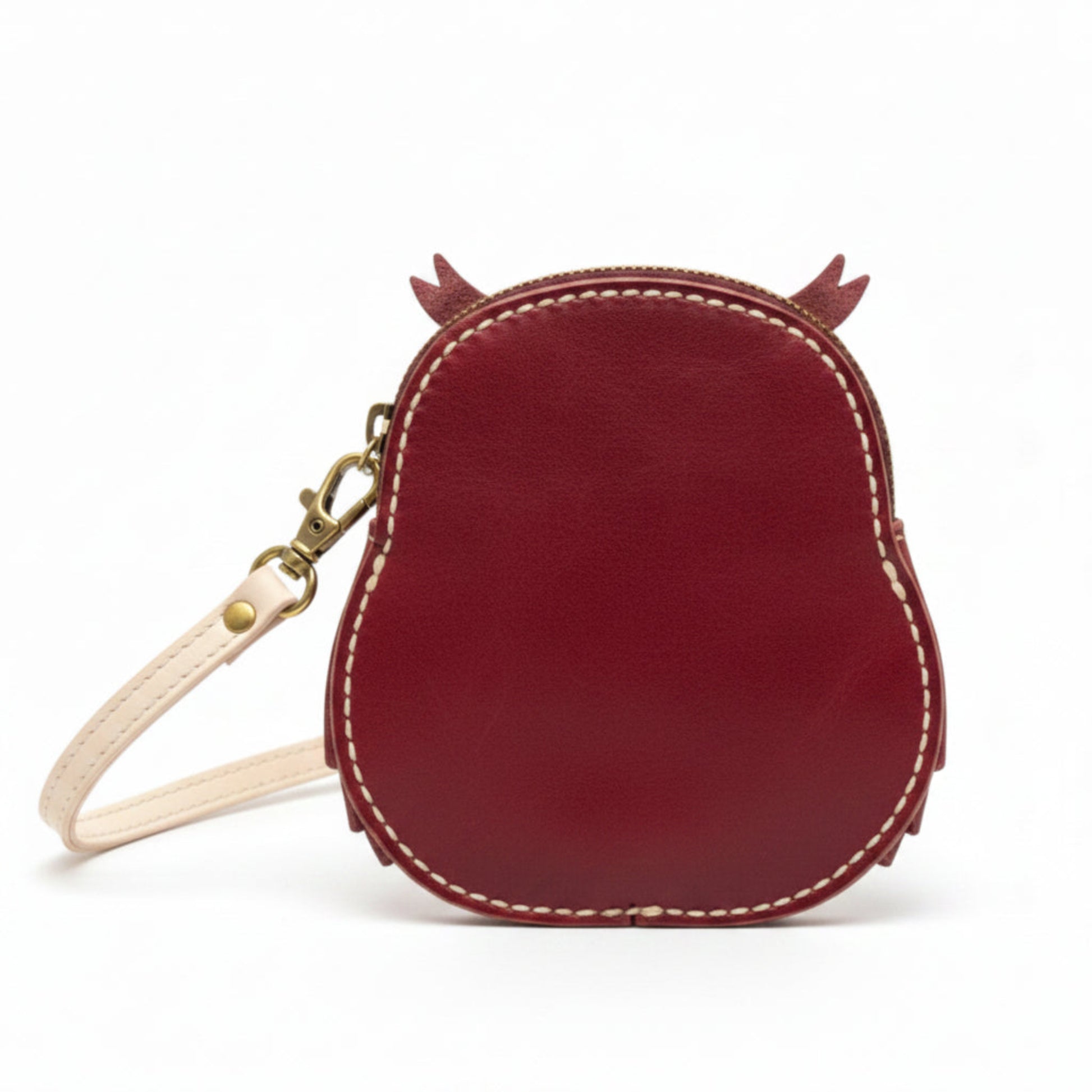 Handmade Leather Owl Coin Purse - Maroon/Cream - Light In The Space.