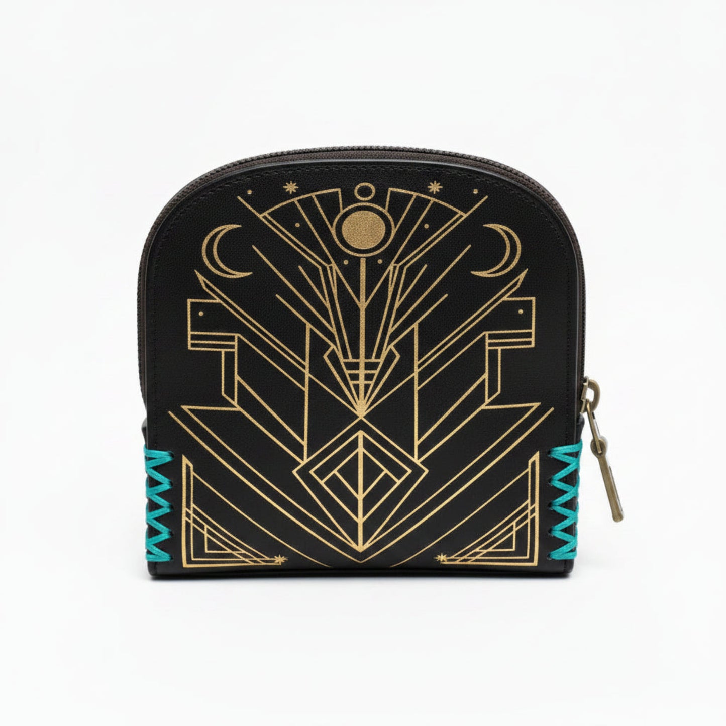 Handmade Leather Peacock Coin Purse - Black/Gold/Teal - Light In The Space.