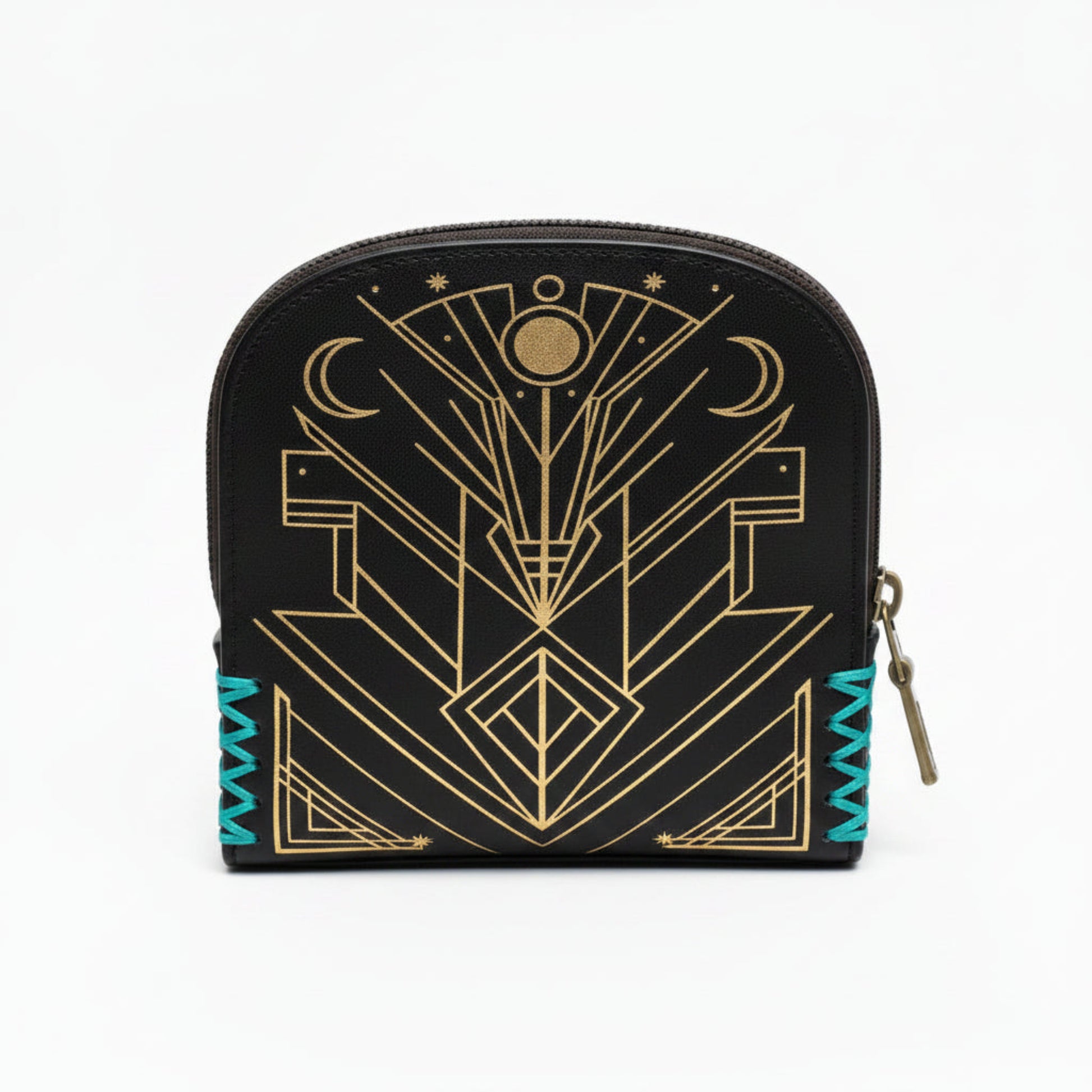Handmade Leather Peacock Coin Purse - Black/Gold/Teal - Light In The Space.