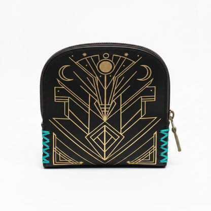 Handmade Leather Peacock Coin Purse - Black/Gold/Teal - Light In The Space.