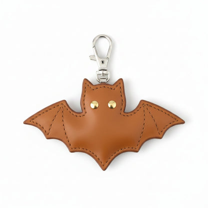 Light In The Space Handmade Leather Bat Keychain Bag Charm - Tan Brown Animal Accessory