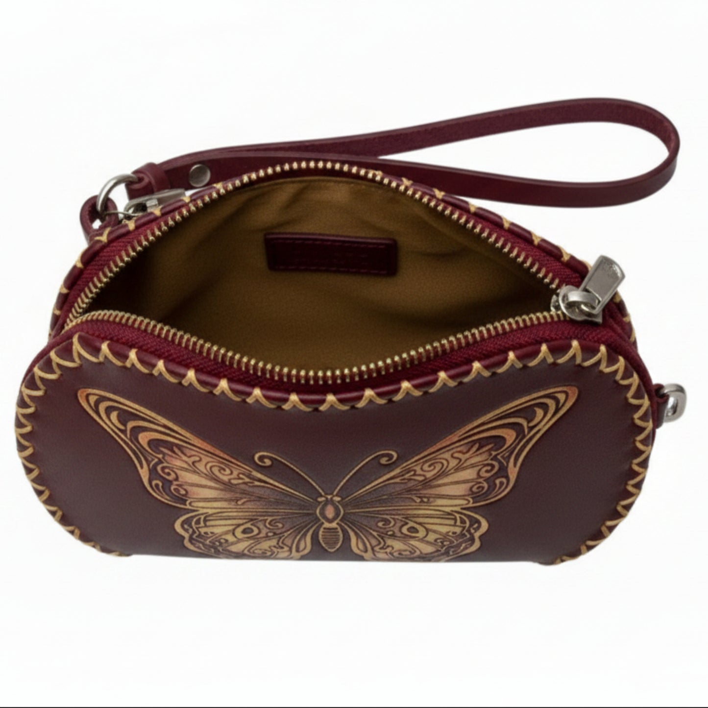 Light In The Space Handmade Leather Butterfly Wristlet Clutch Bag 