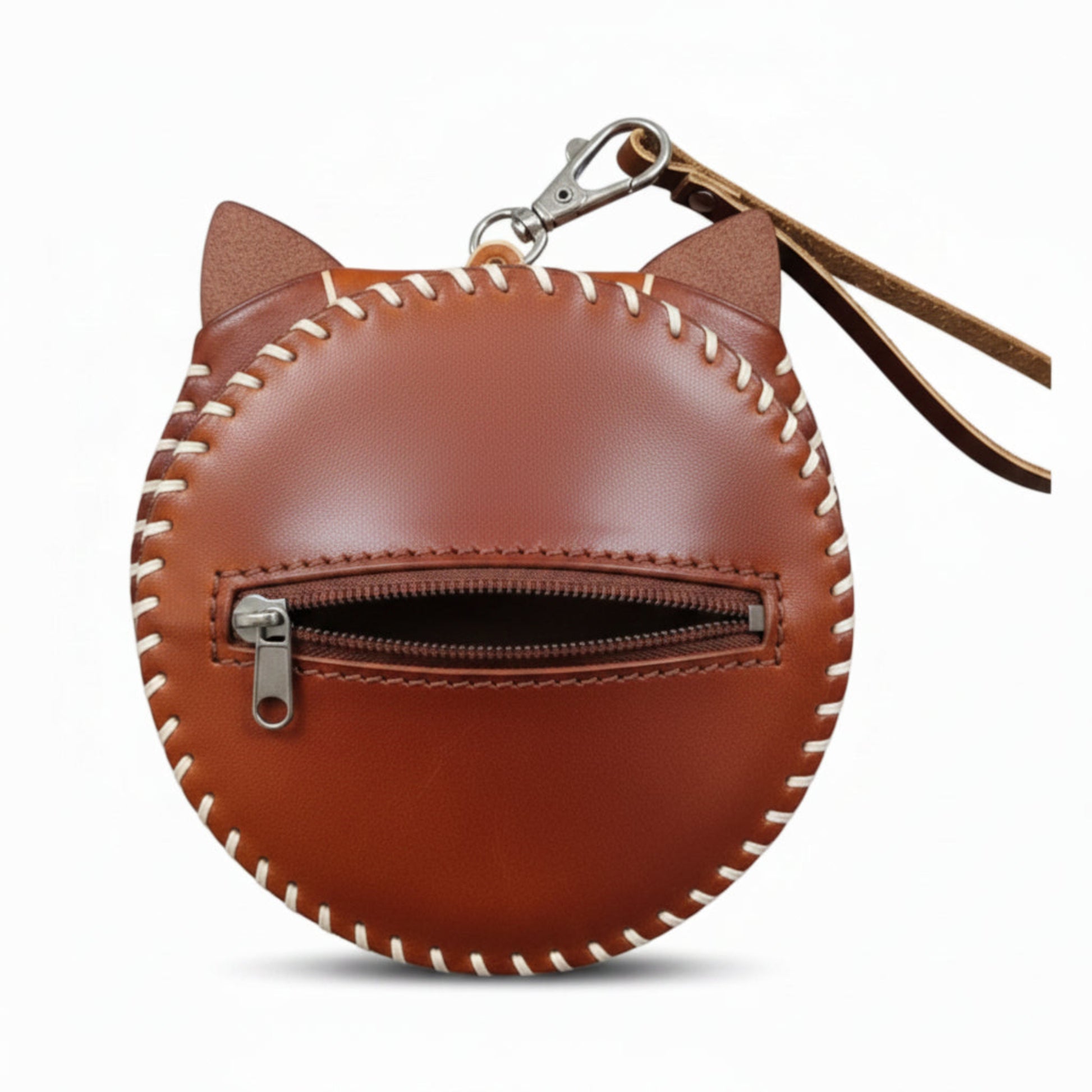 Light In The Space Handmade Leather Fox Coin Purse - Brown / Cream Cork Accent Animal 