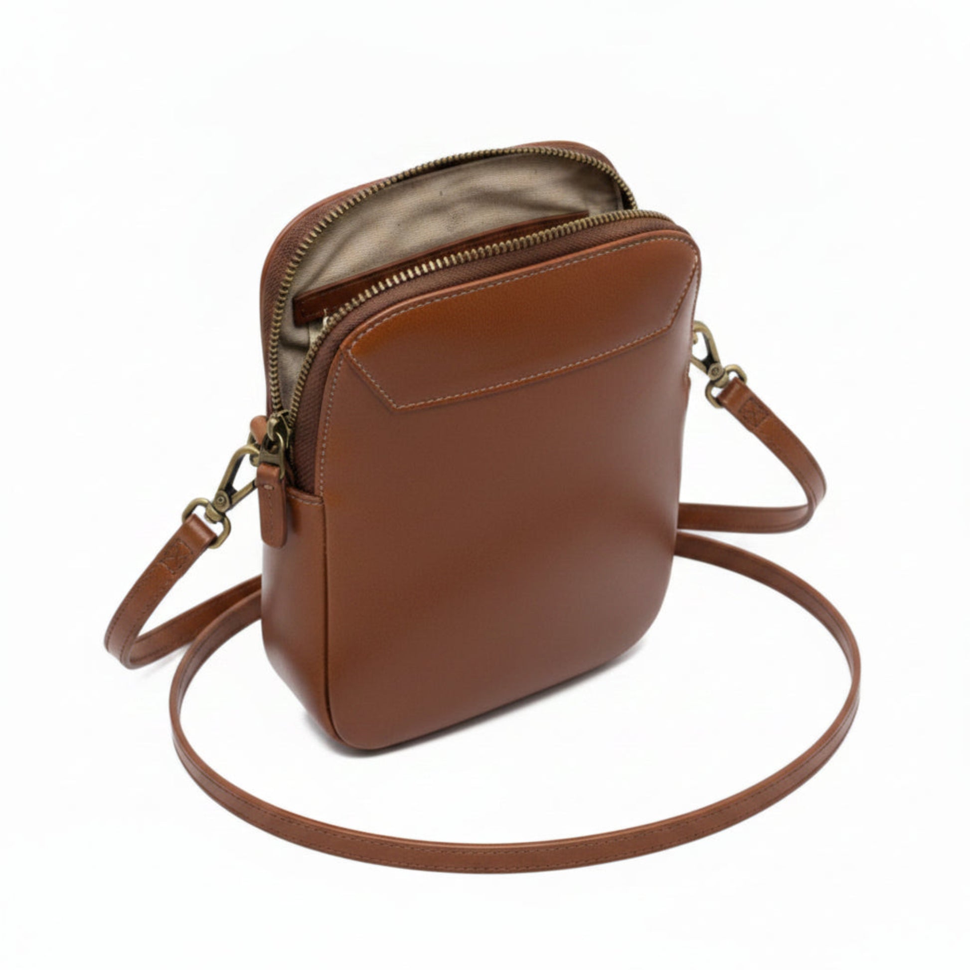 Light In The Space Handmade Leather Owl Crossbody Bag - Cognac Brown / Cream Animal Purse.