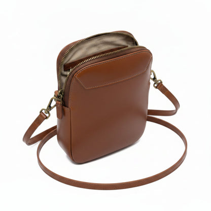 Light In The Space Handmade Leather Owl Crossbody Bag - Cognac Brown / Cream Animal Purse.