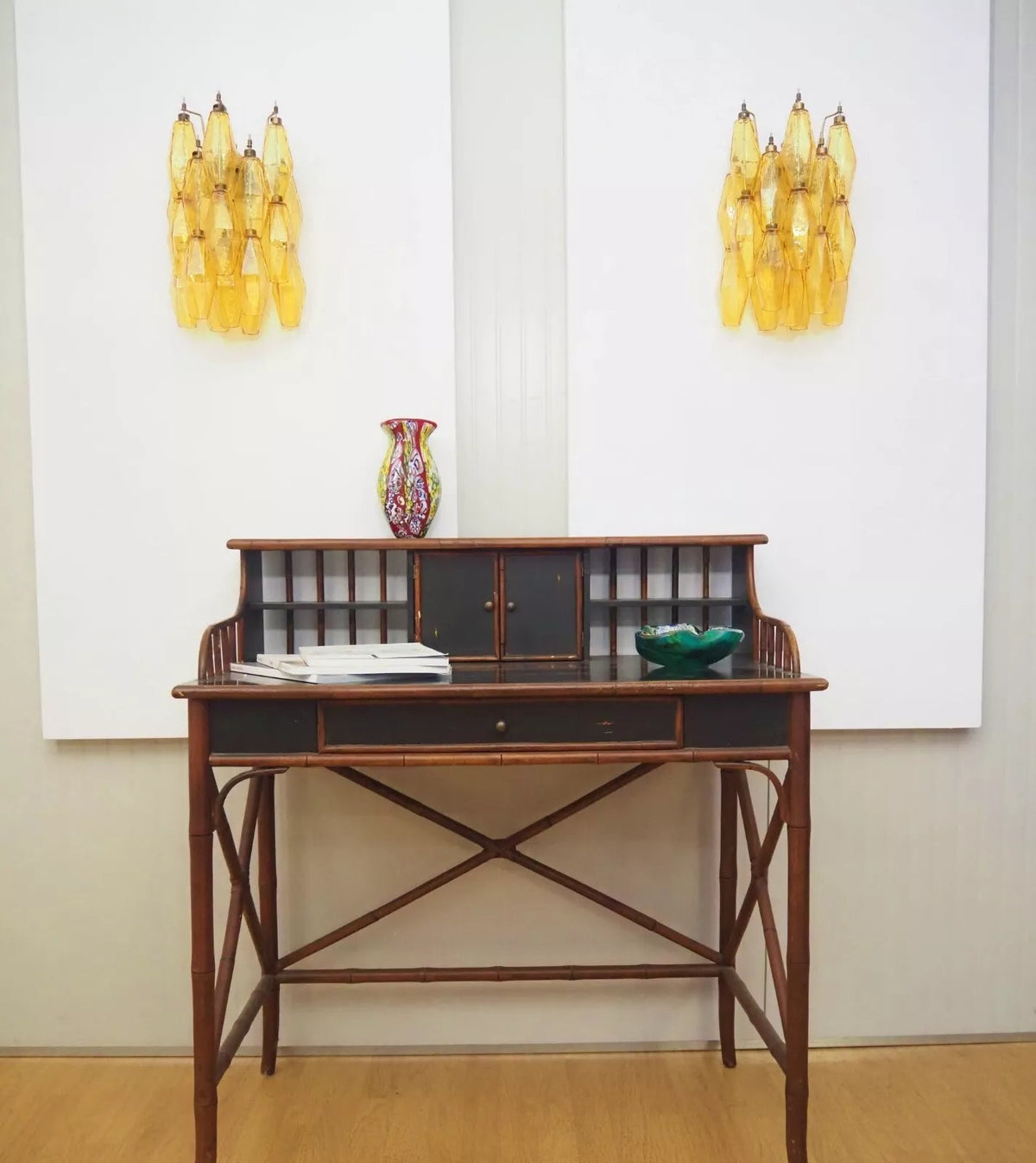 Murano Poliedri Amber Glass Wall Sconces — view 2