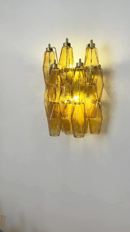Murano Poliedri Amber Glass Wall Sconces