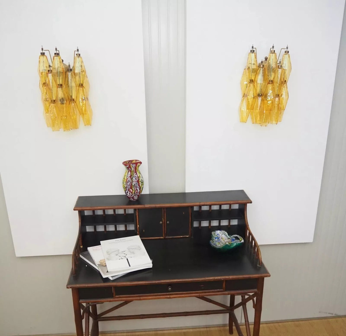 Murano Poliedri Amber Glass Wall Sconces — view 4
