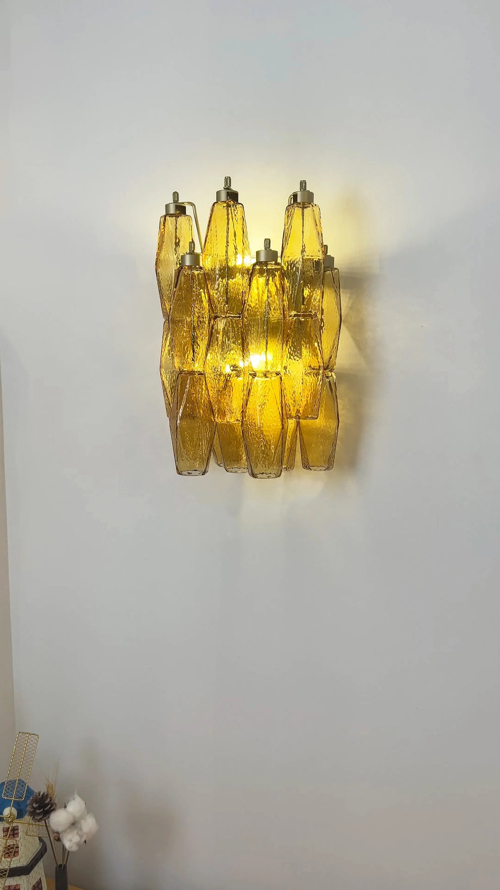 Murano Poliedri Amber Glass Wall Sconces