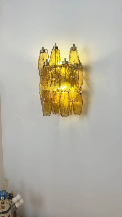 Murano Poliedri Amber Glass Wall Sconces