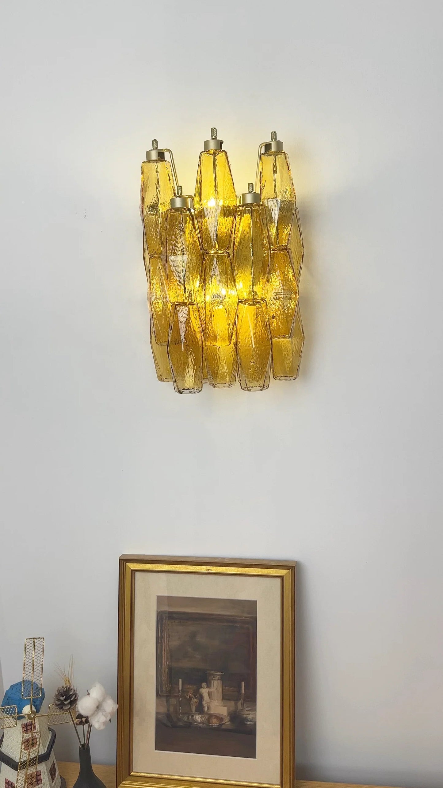 Murano Poliedri Amber Glass Wall Sconces