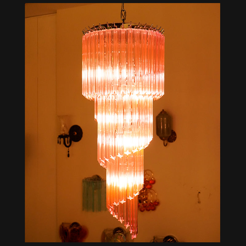 Murano Spiral Pink Prism Glass Chandelier