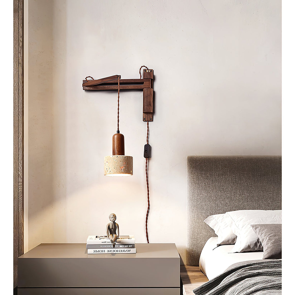 Tia Travertine Swing Arm Plug-in Sconce — view 8