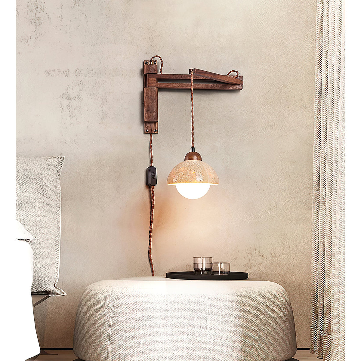 Tia Travertine Swing Arm Plug-in Sconce — view 9
