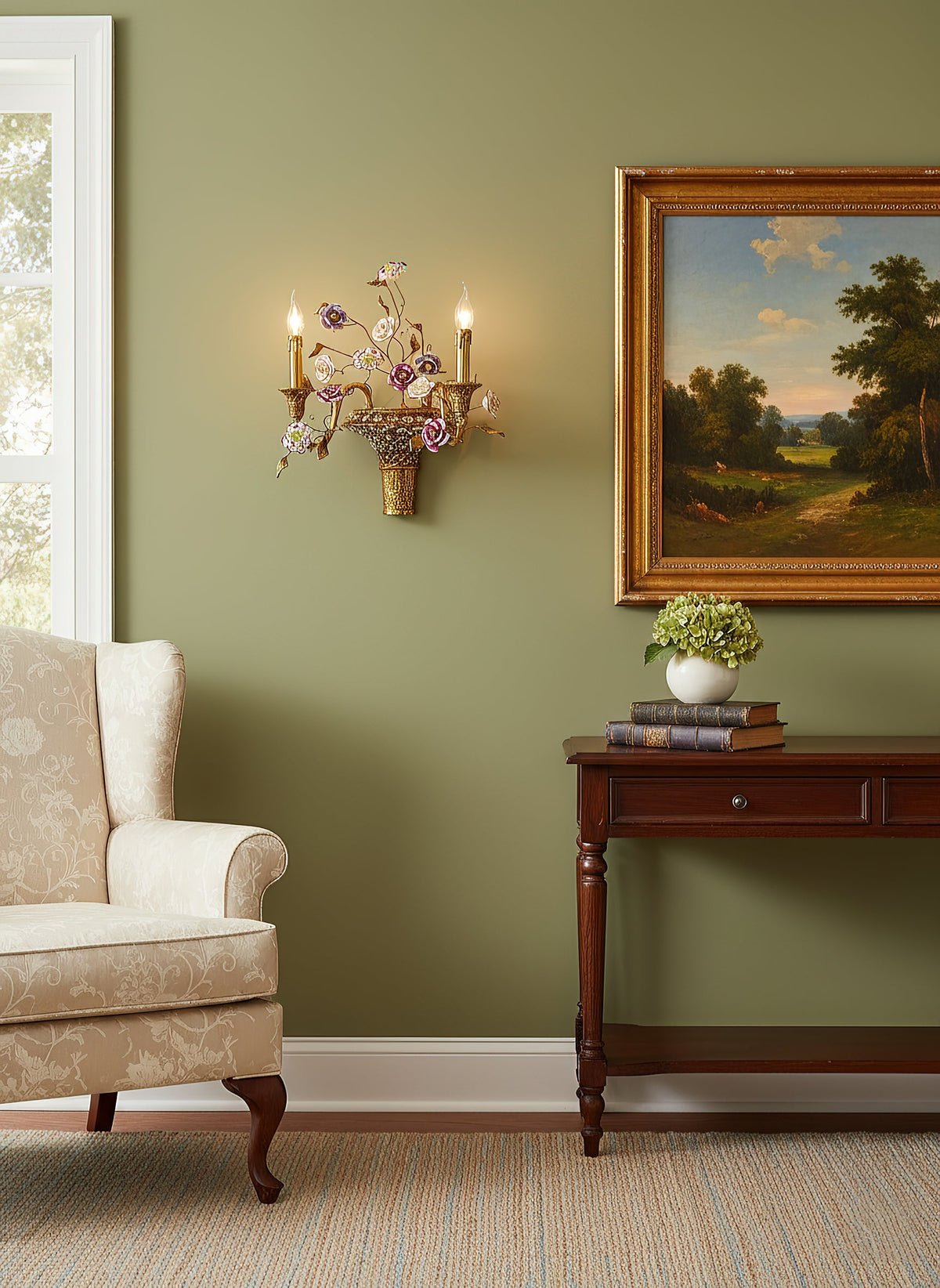 Tole Ceramic Flower Wall Lamp — view 2