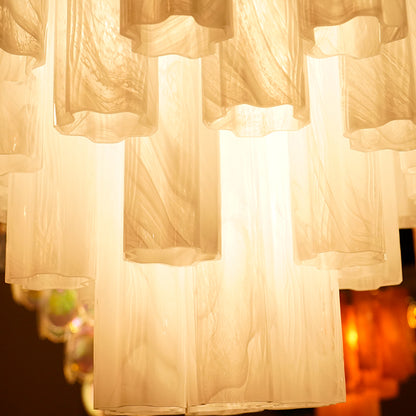 White Murano Glass Tube Chandelier