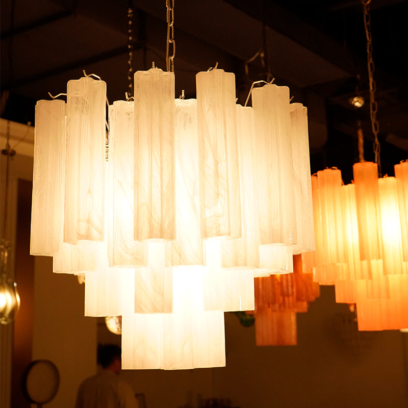 White Murano Glass Tube Chandelier