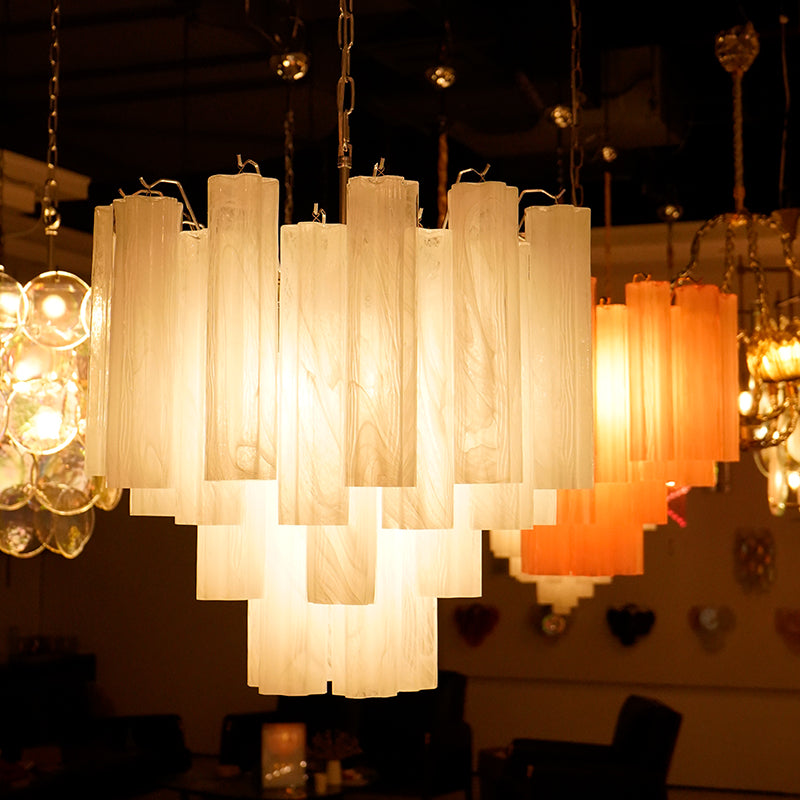 White Murano Glass Tube Chandelier — view 9