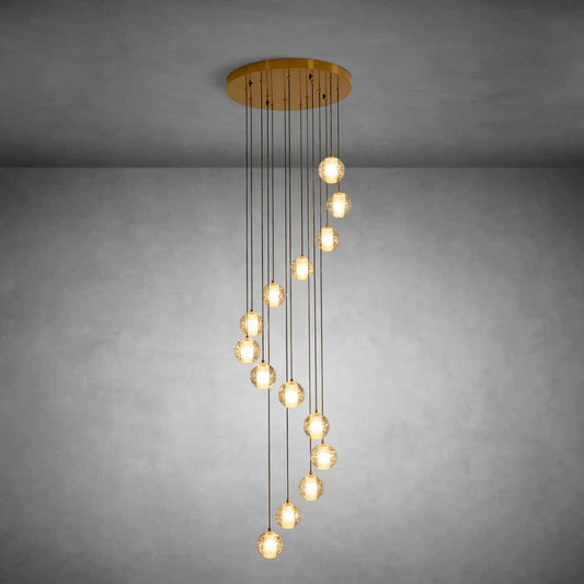 14-Light Gold Crystal Staircase Chandelier