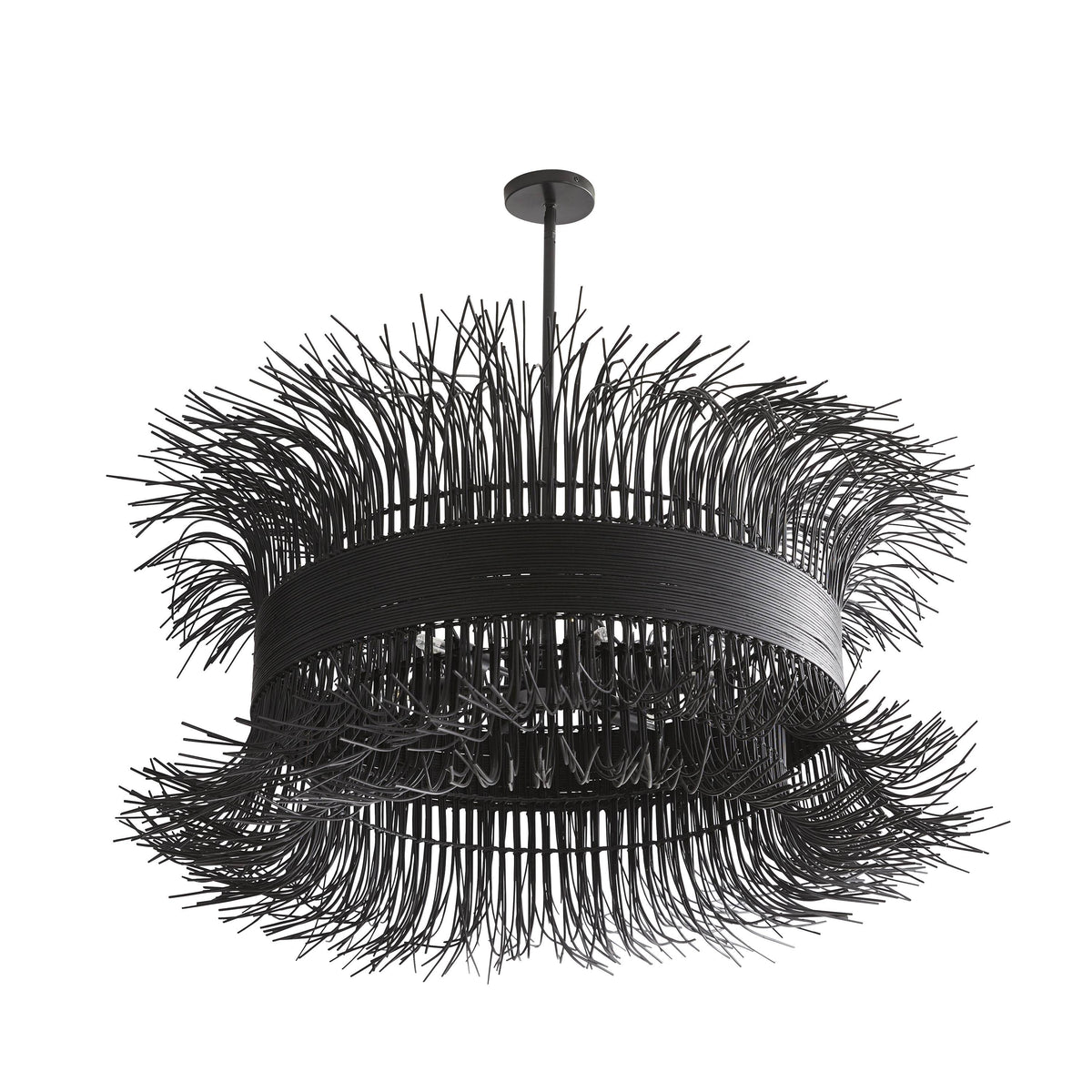 Sculptural Filamento Chandelier – Black, Rattan — view 3