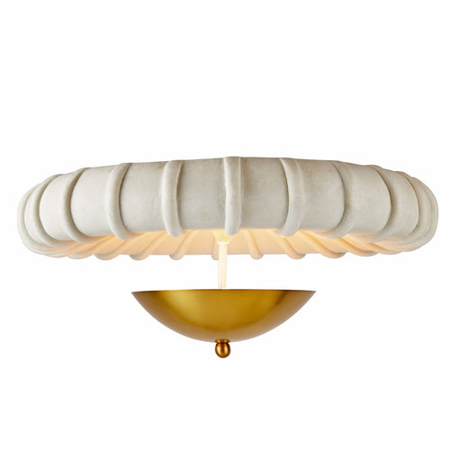 Artisan Camella Flush Mount – Antique Brass Steel, Ivory Ricestone — view 1