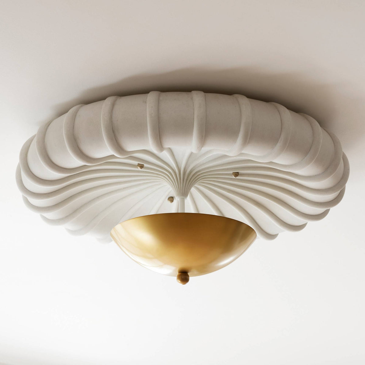 Artisan Camella Flush Mount – Antique Brass Steel, Ivory Ricestone — view 2